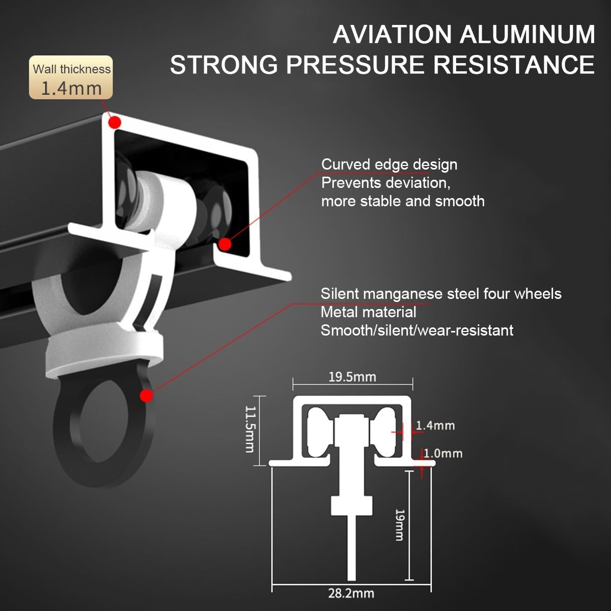 Heavy-Duty Aluminium Curtain Track System, Silent Recessed Ceiling Rails with Roller for Living Room & Bedroom - Black, 110cm (3.6ft)