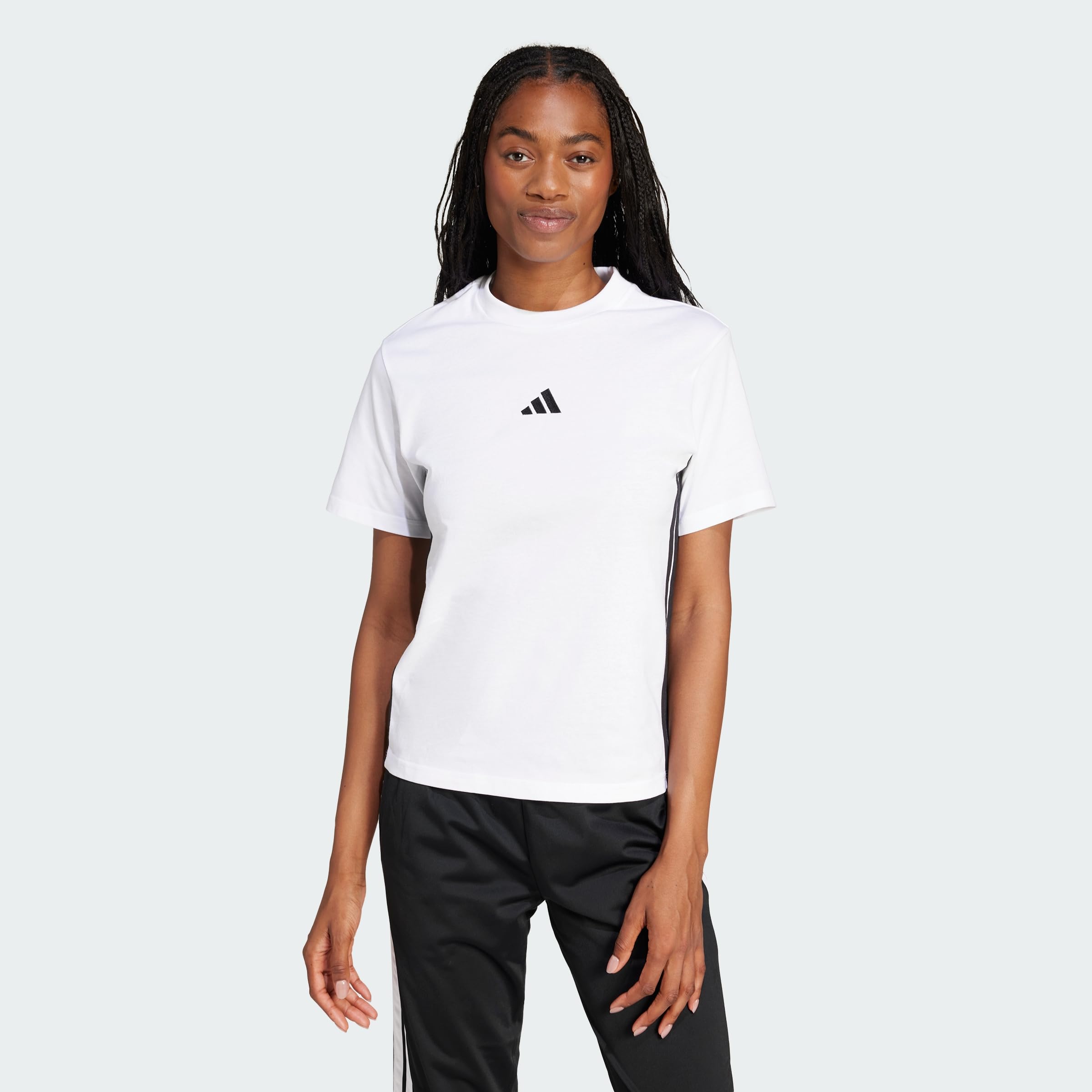 adidas Women's Essentials 3-Stripes Cotton Shirt, White/Black, L
