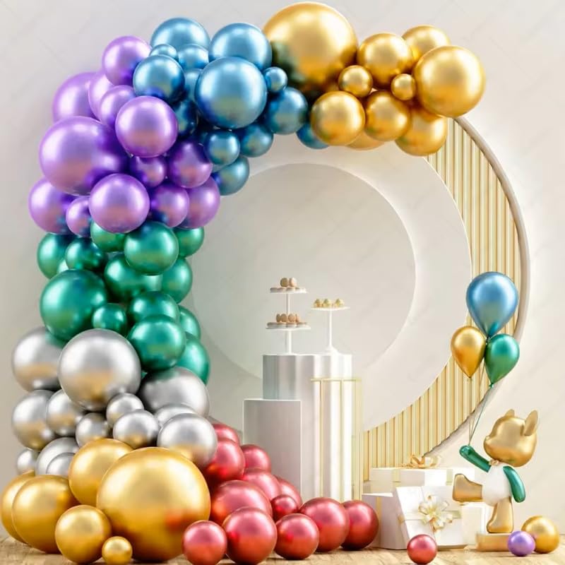 Image of Balloon for Birthday Decoration Kit Chrome Metallic Pink & Silver 20 pcs Latex Glossy Finish Party Balloons for Wedding, Anniversary Celebration 10 Inch Helium & Air Supported