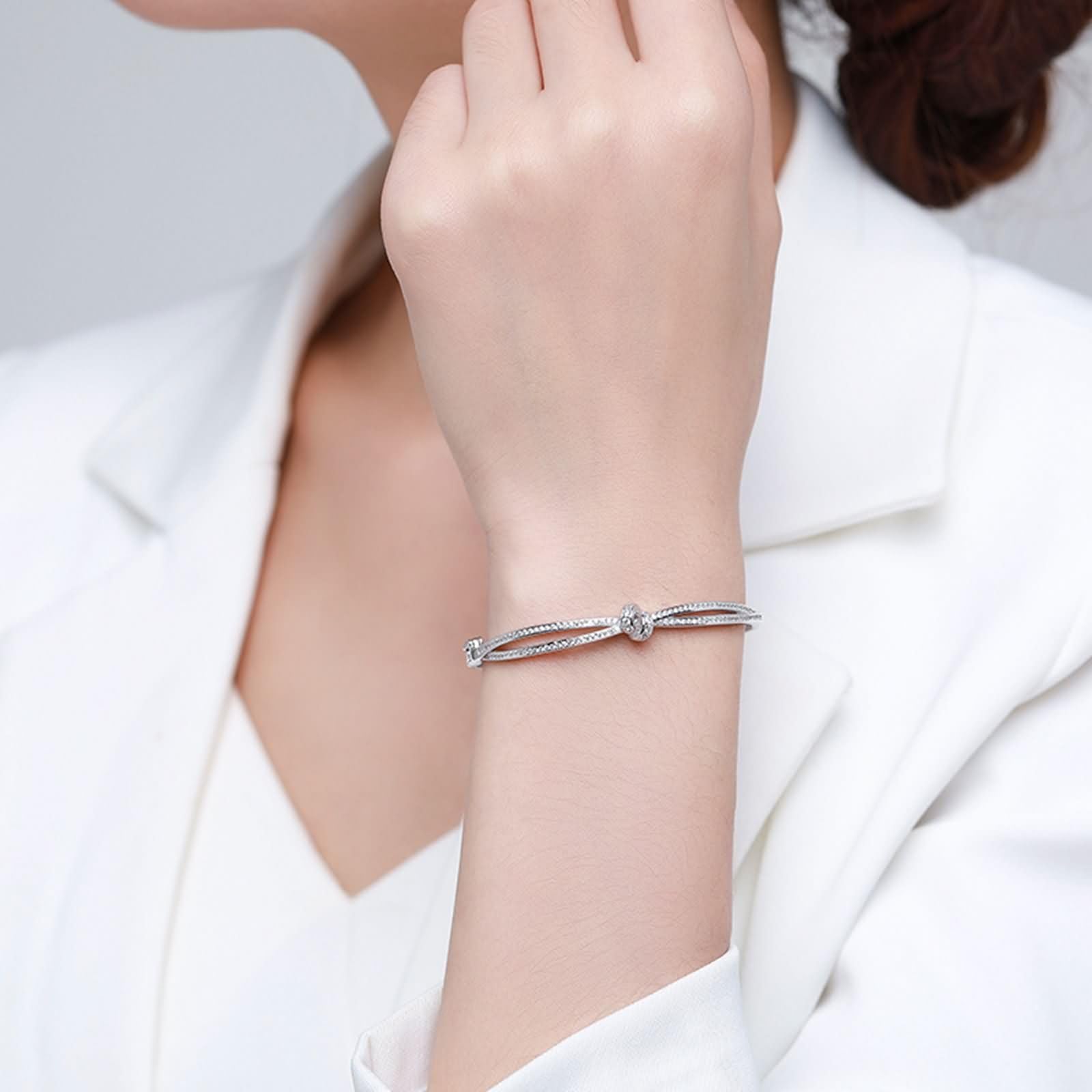 Pulseras de Mujer de Oro Blanco 9Kilates / 14Kilates / 18Kilates, Infinito y Nudo con Moissanita, Cadena 16 CM, Pulsera Mujer Plata