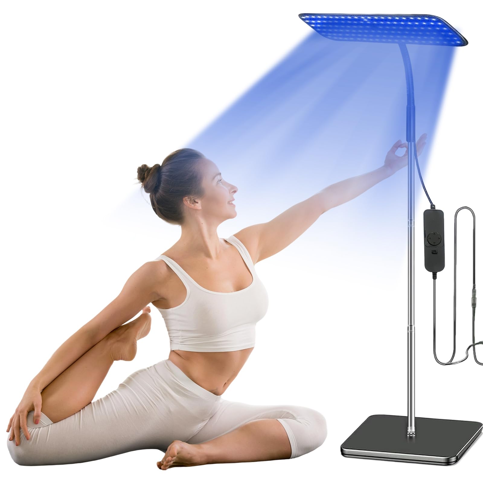 Solarium para el hogar, 460 NM y 490 NM, lámpara de bronceado con gafas de sol, luz azul de 25 W, luz de bronceado, soporte de metal ajustable y temporizador, bronceador facial con 126 ledes para uso