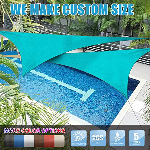 Amgo 28' x 28' x 28' Turquoise Triangle Sun Shade Sail Canopy Awning, 95% UV Blockage Water & Air Permeable, Commercial & Residential, for Patio Yard Pergola, 5 Yrs Warranty (We Customize)