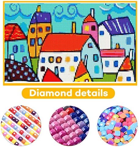 Huacan 5D Diamond Painting Kits for Adults Full Square Drill Flowers Town and Tree Crystal Rhinestone Embroidery Cross Stitch Arts Craft Home Wall Decor Room Sticker Gift 30x40cm/11.8x15.7in