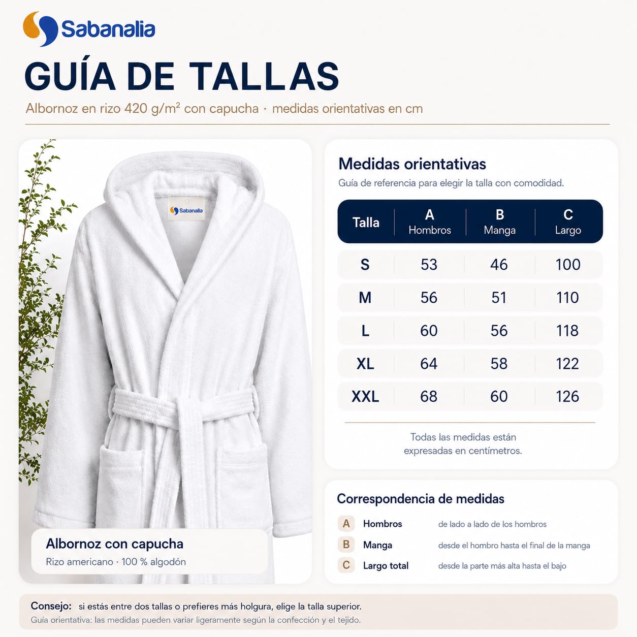 SABANALIA Peignoir unisexe en tissu éponge avec capuche, 420 g/m², 100% coton, double poche, disponible en plusieurs tailles et couleurs, ceinture ajustable, haute capacité d'absorption