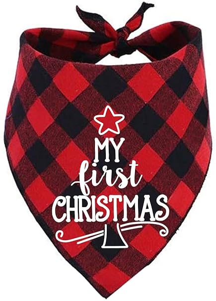 JPB Dog First Christmas Bandana,Red Plaid Xmas Puppy Scarf