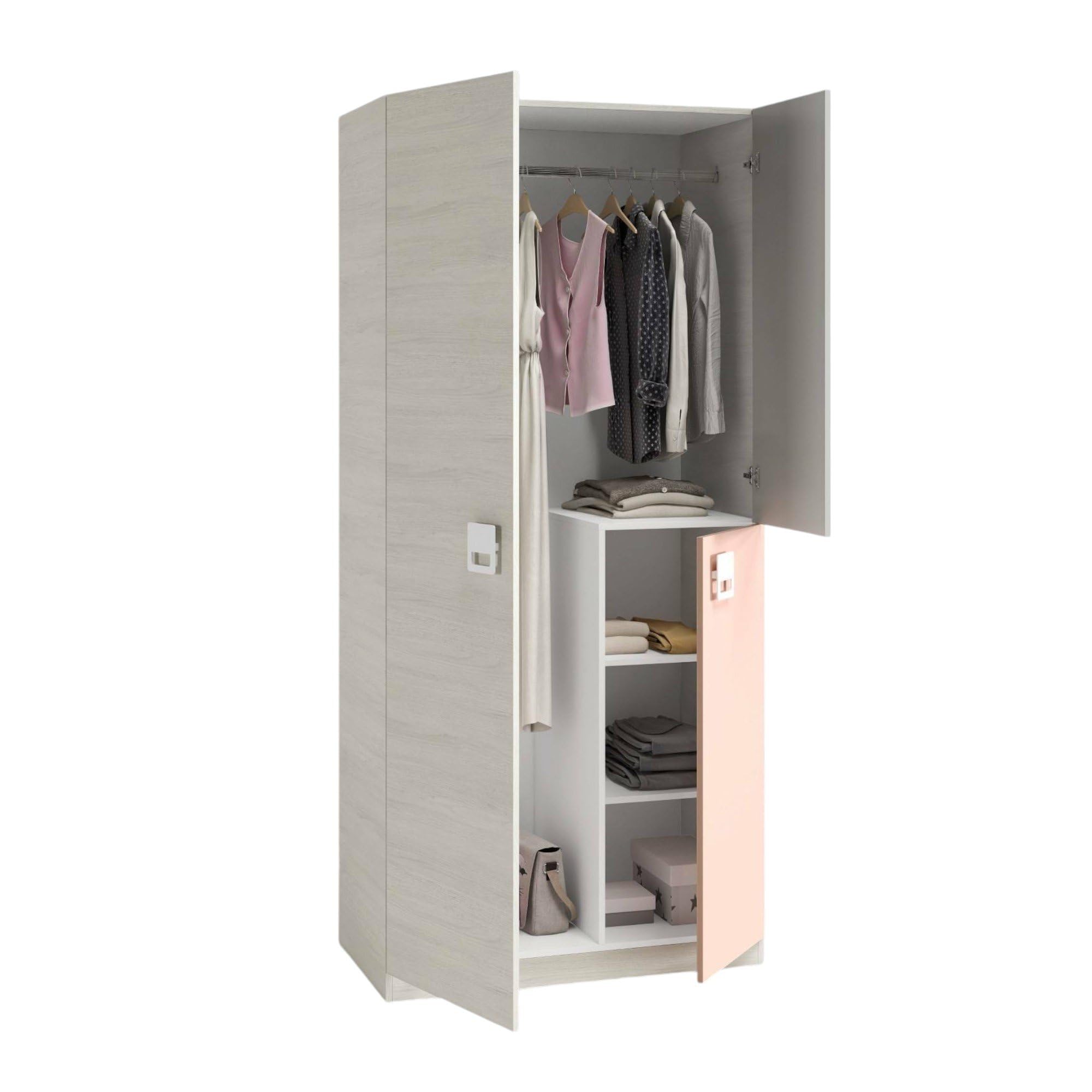Dmora Armadio Guardaroba per cameretta, 2 Ante, Rosa-cm. 90 x 200 x 52, Unico