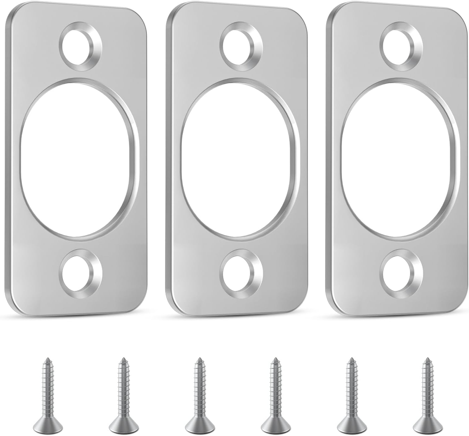 Deadbolt Strike Plate,1 x 2-1/4" Deadbolt Cover Plate,Door Hole Cover Plate,Door Strike Plate,with 6 Screws 1-3/8" (Satin Nickel) - 3 Pack