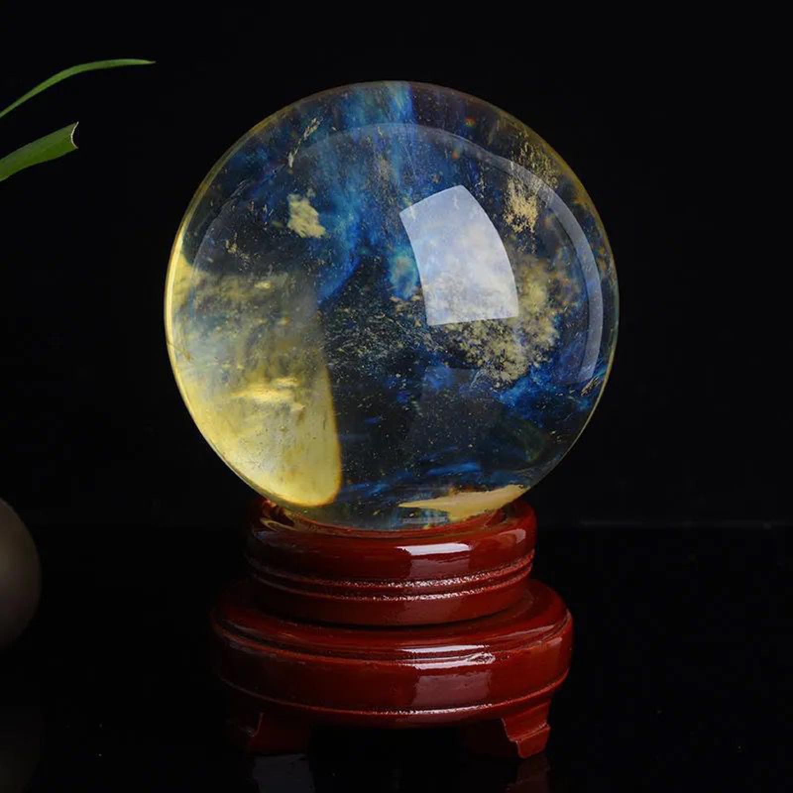 Gelbe Schmelzquarzkugel mit Ständer, natürliche dekorative Edelsteinkugel, Feng-Shui-Kristallkugel für Meditation, Heilung und als Dekoration für Zuhause,3.9"(10cm)
