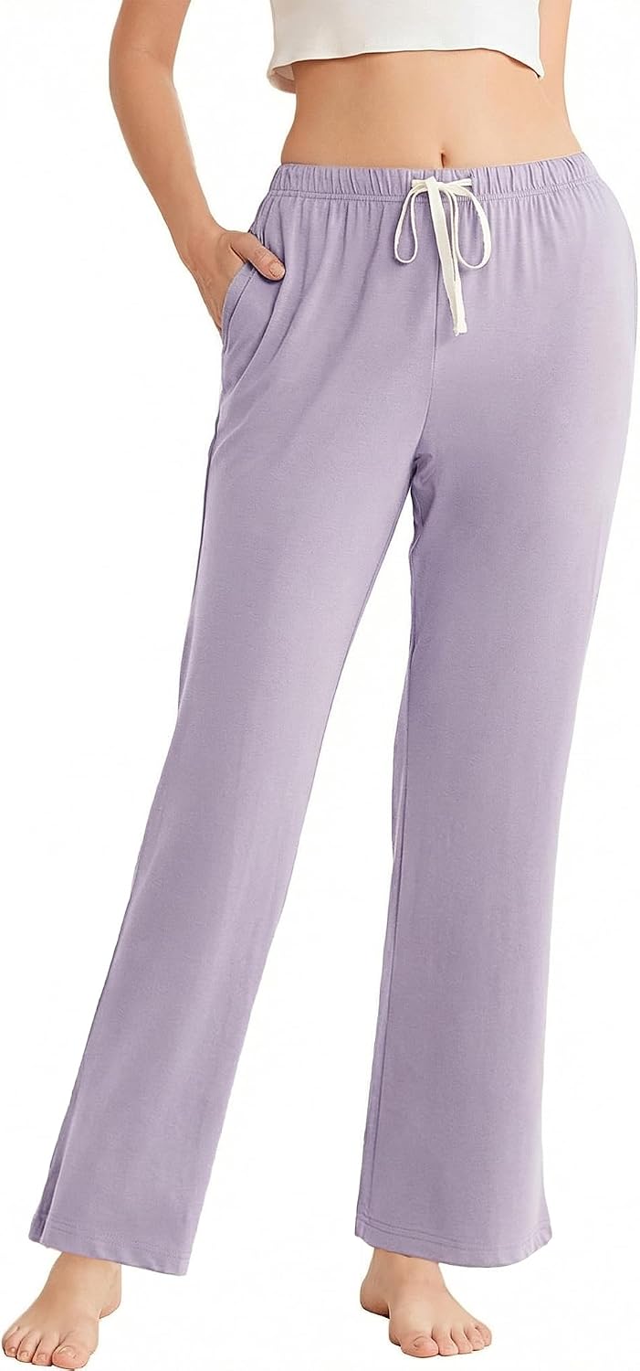 LYCY Womens Cotton Pajama Pants Soft Lightweight Lounge Sleep Bottoms with Pockets and Drawstring
