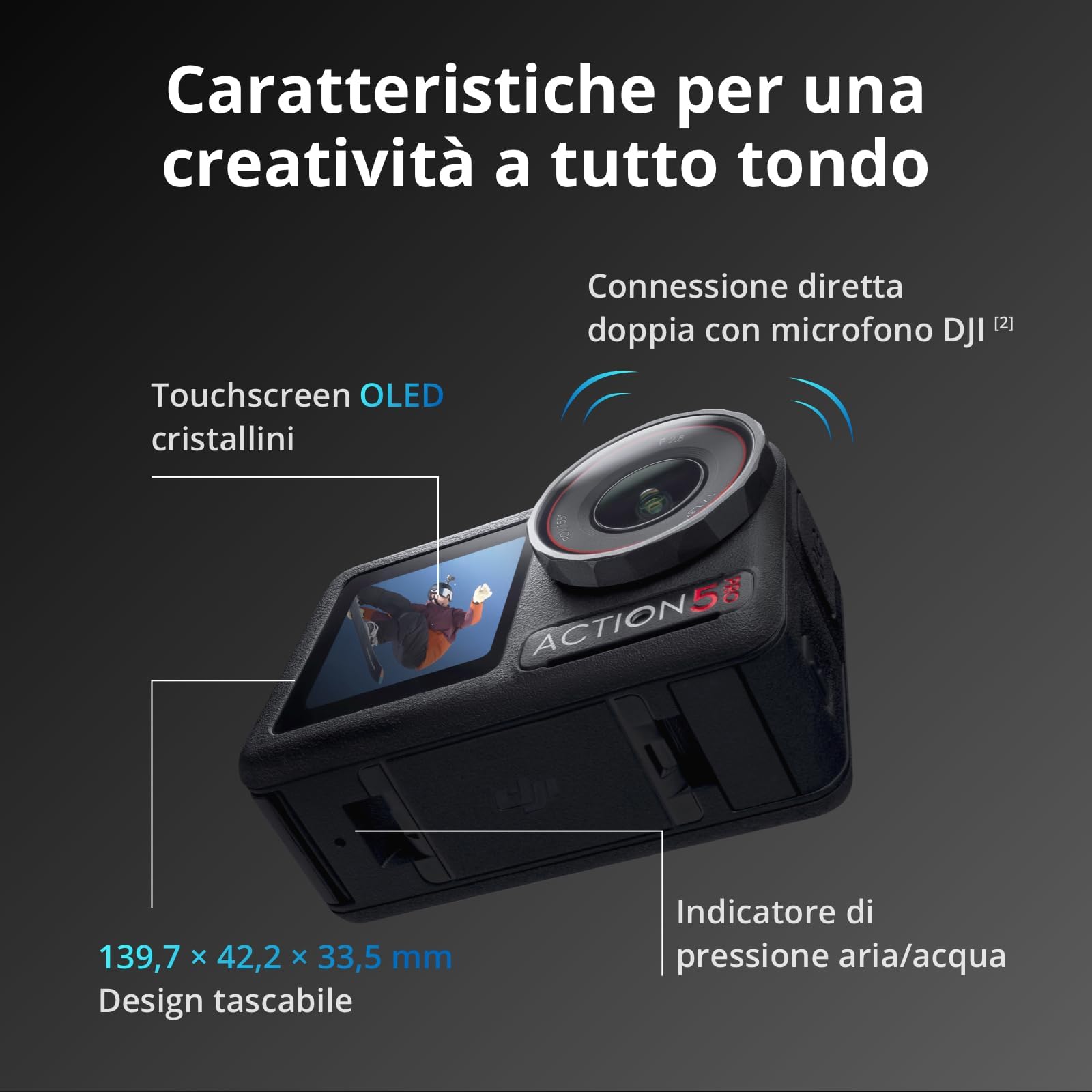 DJI Osmo Action 5 Pro Combo Standard Bundle, Fotocamera impermeabile con sensore 1/1.3", video 4K/120fps per vlog, viaggi e attività all'aperto, Tracciamento del soggetto, stabilizzazione