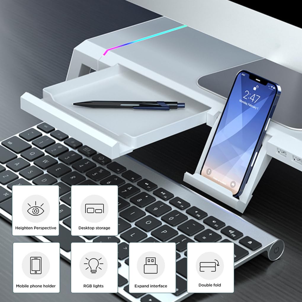 Supporto per per notebook per computer con cassetto portaoggetti Staffa da tavolo Scrivania per impieghi gravosi per dormitorio per ufficio , Bianco