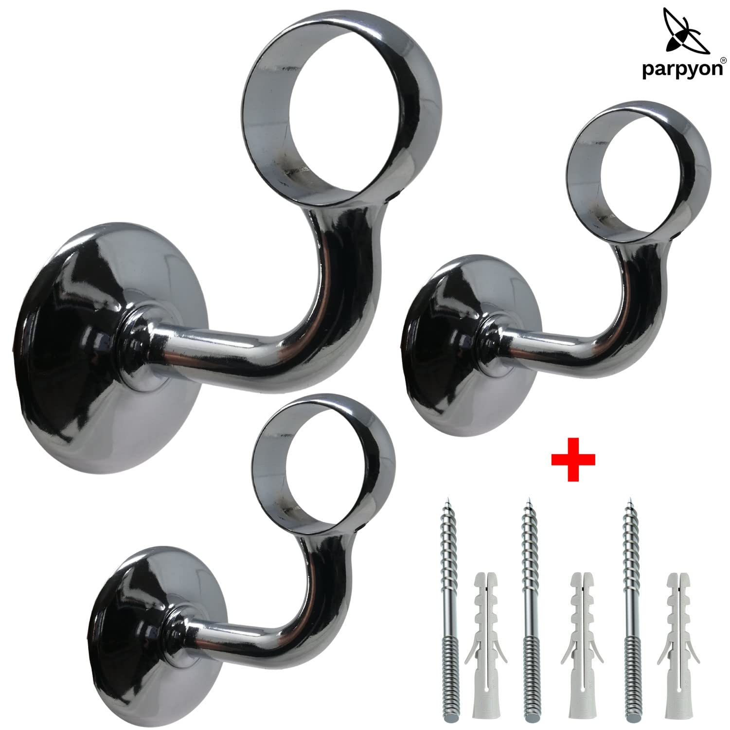 Parpyon® Supporti per corrimano a muro Staffe tubo passamano in Ferro accessori per ringhiere, Reggi Tubi con tasselli e viti prodotto italiano (Supporti 525, Cromo-525)