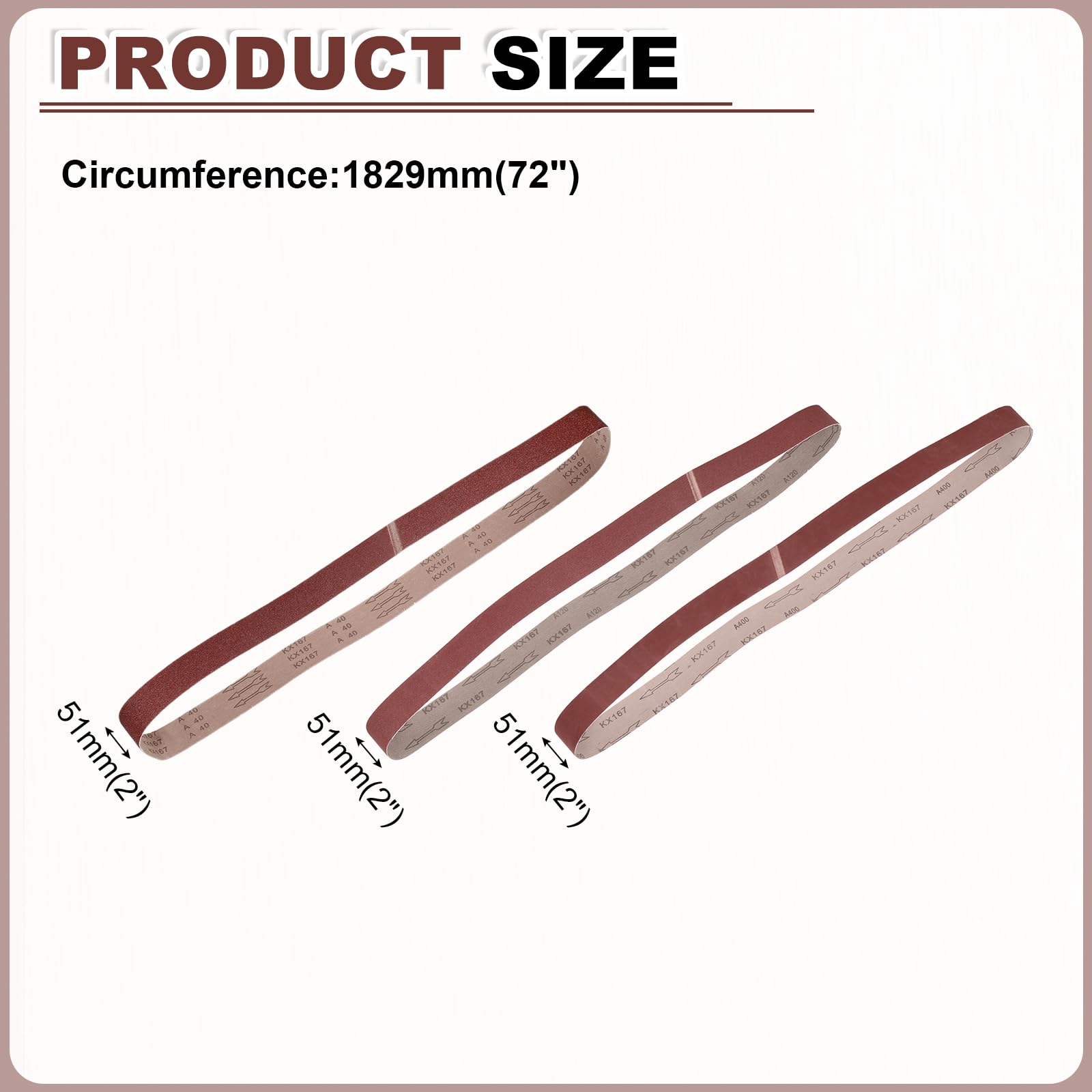 sourcing map Bandas de lijado de 50 mm x 1829 mm, 30 unidades de grano 40/120/400 de óxido de aluminio, lijadora abrasiva para carpintería, pulido de metal, afilador de cuchillos