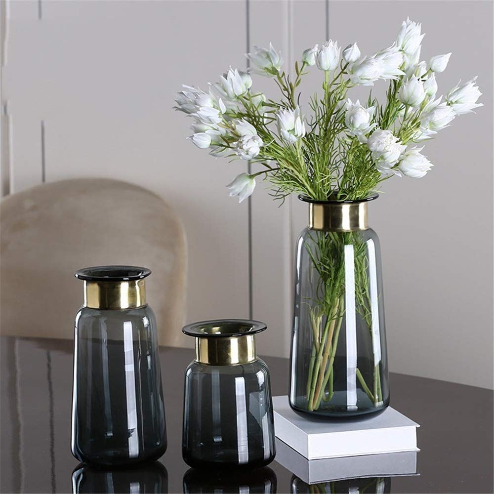 MU Cilindro vaso antico Disposizione floreale in vetro trasparente Decorazioni per la tavola decorativa in oro Matrimonio Cocktail inaugurale Regalo da cocktail Grigio 30,5 * 14 cm Decorazione domest