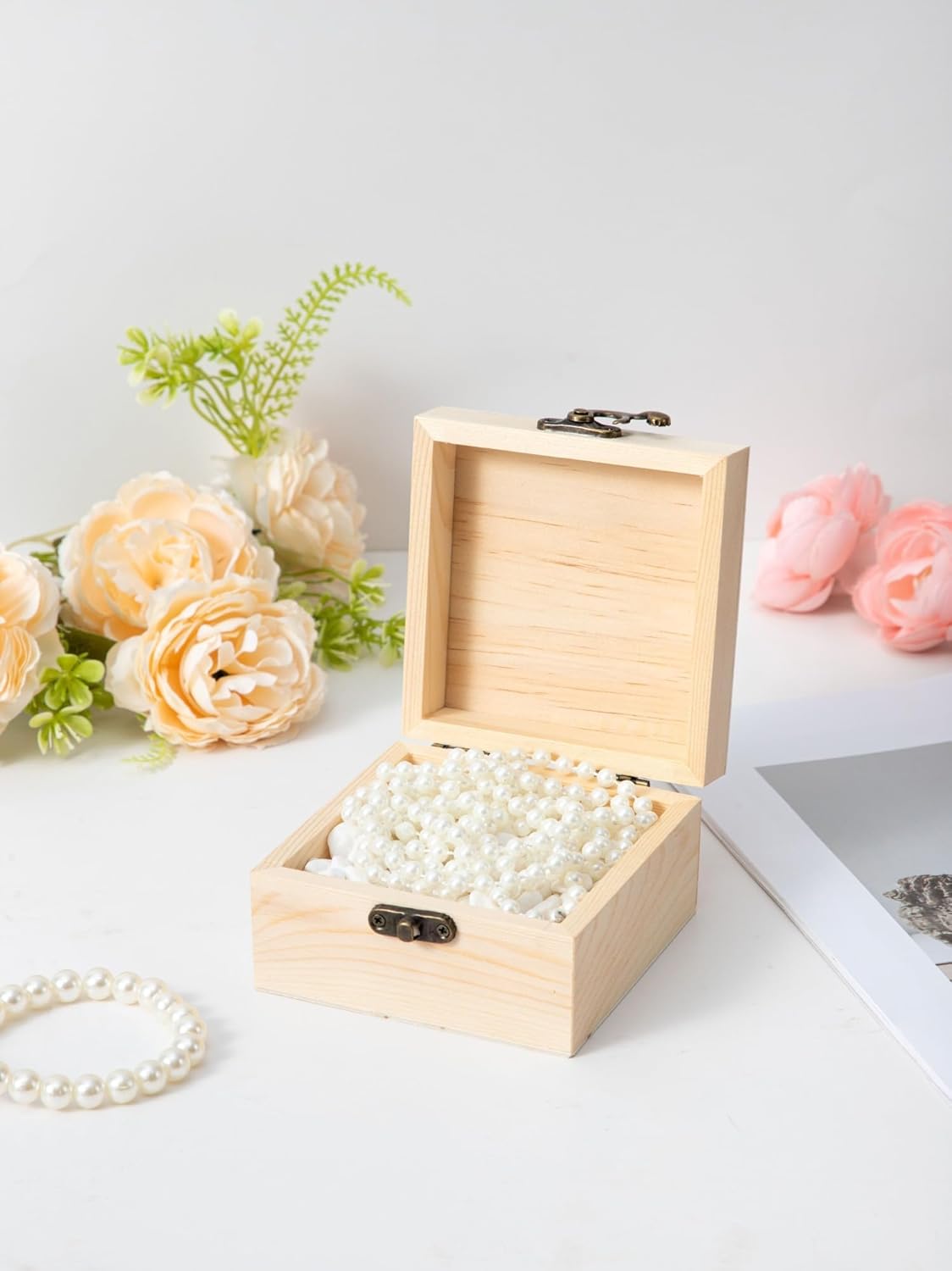 12 Piece Small Wooden Box Unfinished Wooden Treasure Box with Lids for DIY Crafts (4.1X4.1X2.4 in)
