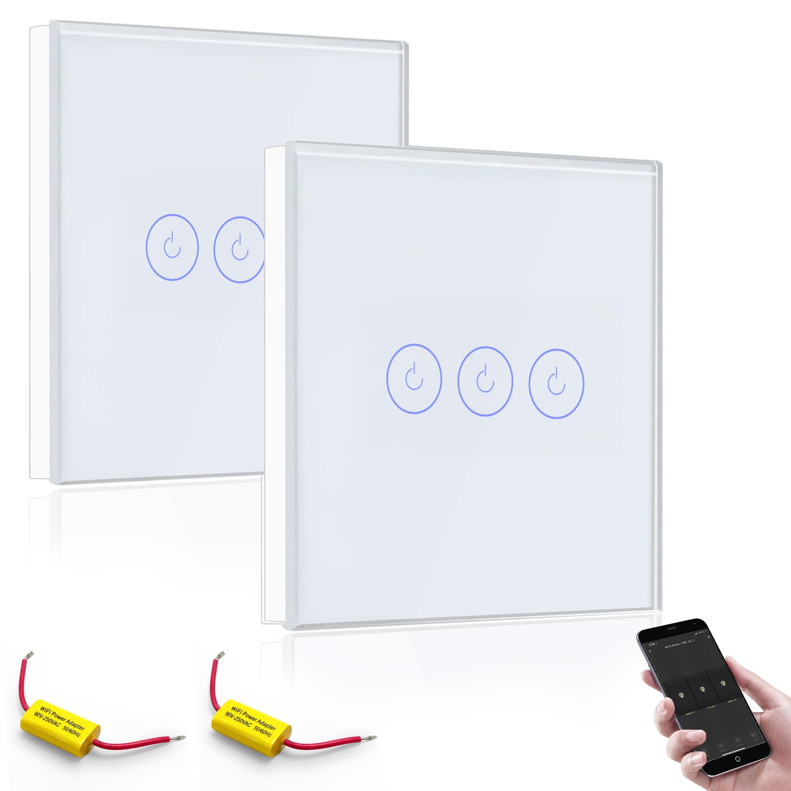 BSEED WiFi Touch Switch White,3 Gang 2 Way Smart Light Switch Compatible with Alexa and Google Home,with Smart Life Remote Control(No Hub Required)-No Need Neutral Wire-2 pack