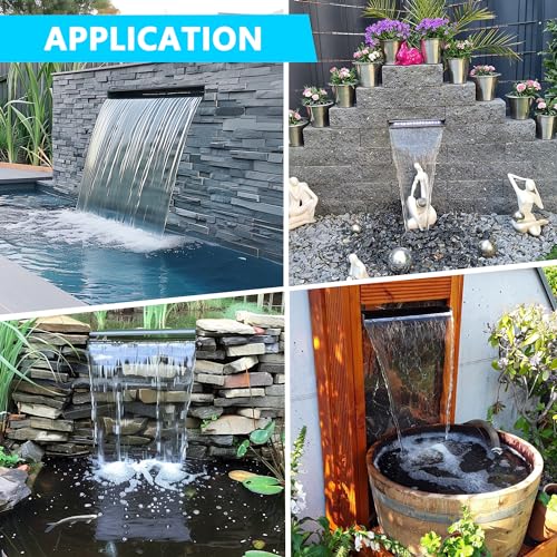 E-ANG.W Edelstahl Wasserfall,Wasserspeier mit Breiter Fließender Plattform,Geeignet für Gartenteich,Terrassen,Schwimmbäder und Wassermerkmale(15 cm)