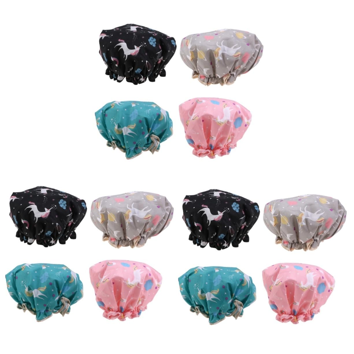 ABOOFAN 12stücke Doppellagige Wasserdichte Duschhaube Mit Einhorn- Elastisch Für Damen Duschen Spa Make-up Und Gesichtsreinigung Farben Grün Schwarz