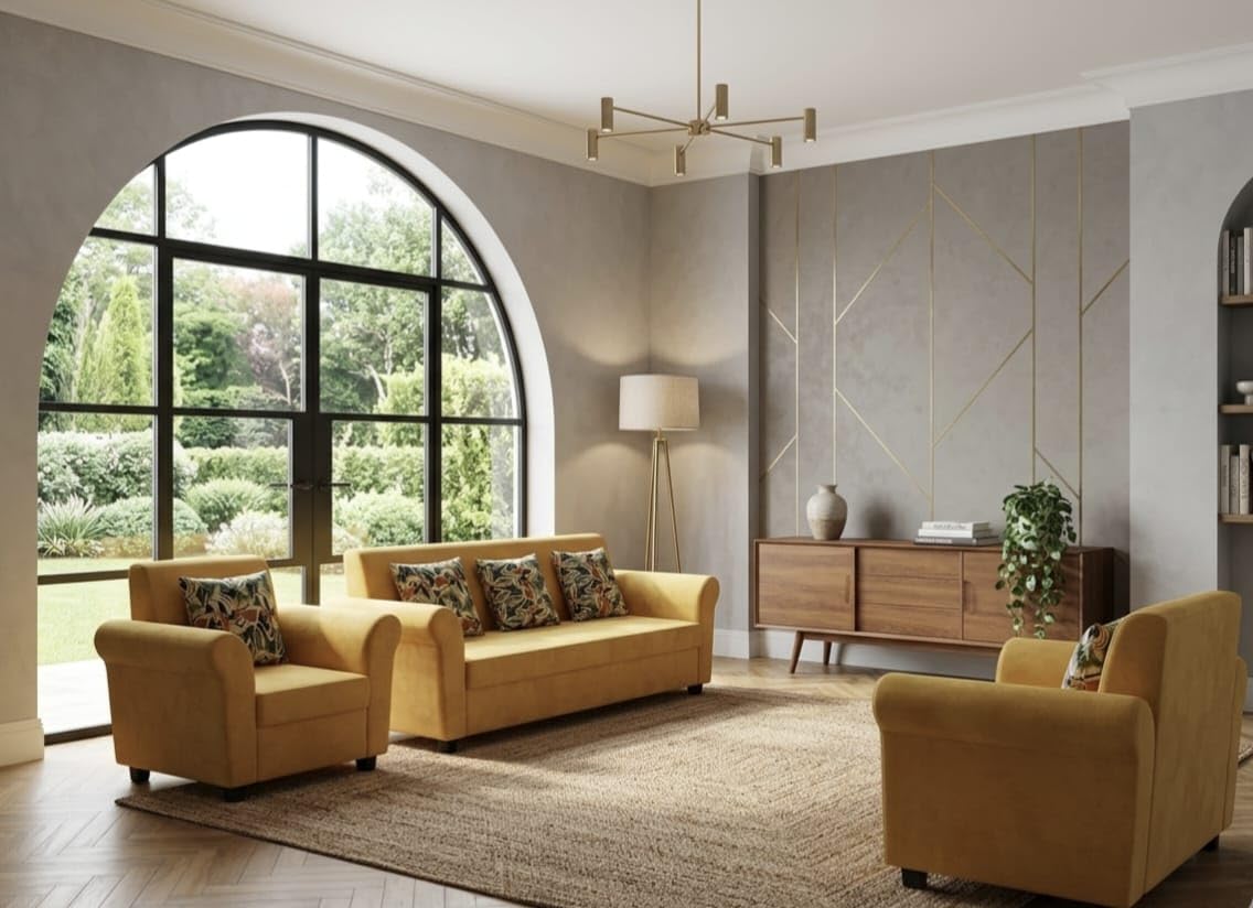 G-OMEN Oslo Fabric 3+1+1 Sofa Set | 5 Seater Sofa Set | Stylish & Comfortable Sofa for Living Room & Bedroom | Premium Suede Velvet Mosha Fabric | DIY Assembly | Durable Frame|1 Year Warranty - Golden-image-33