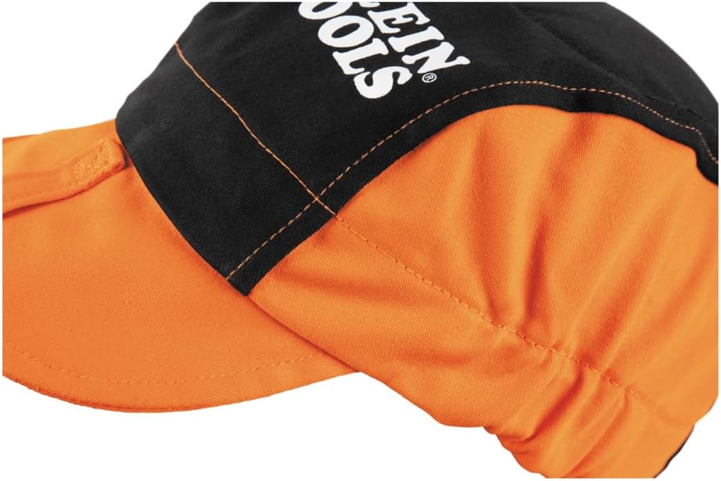 KLEIN TOOLS 60898 Flame-Resistant Welding Cap, Cotton Protective Hat with Wide Neck Bill and Sweat-Absorbing Padding Orange,Black