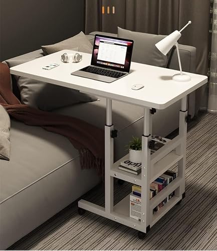 ORCHID M® (80 * 40CM)Adjustable Standing Desk, Portable Laptop Computer Desk, Table for Bedrooms Couch Desk for Home Office Table Mobile Rolling Desk on Wheels with Storage (White)