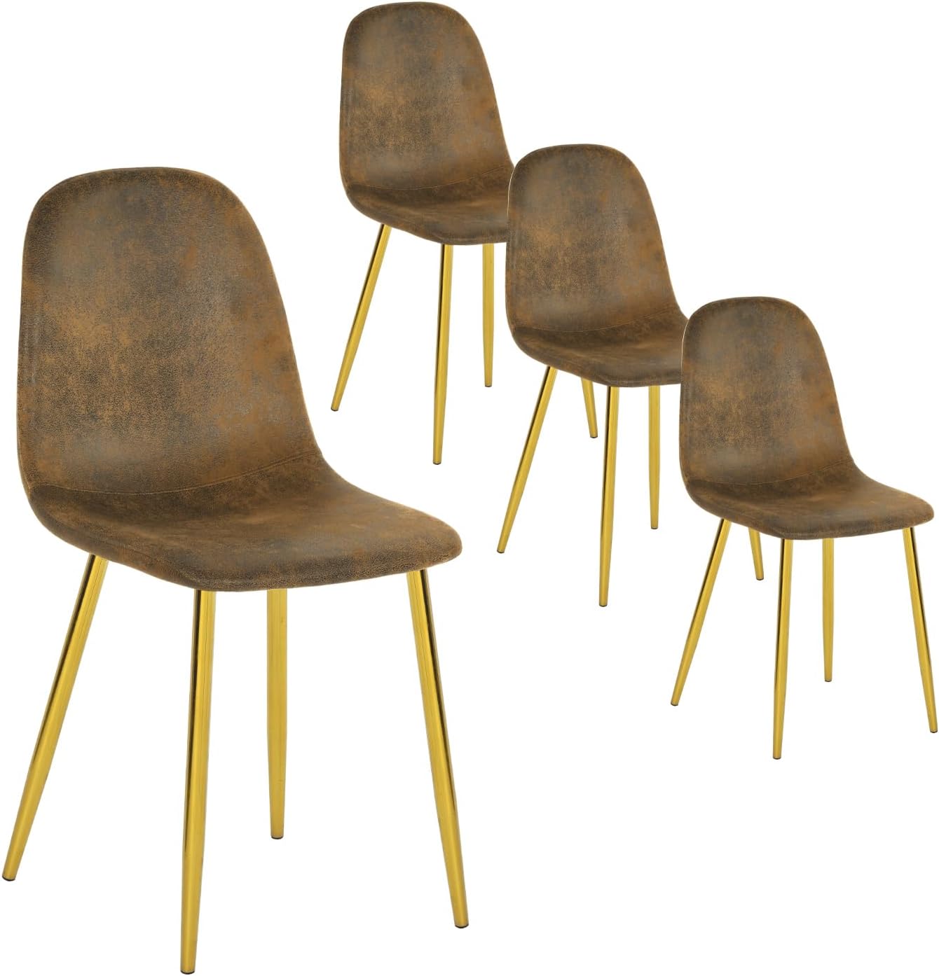 H.J WeDoo Vintage Suede Dining Chairs Set Of 4, Padded Kitchen Chairs with Cushions and 4 Metal Legs Accent Chairs for Living Room Bedroom Occasional Chair for Lounge Brown