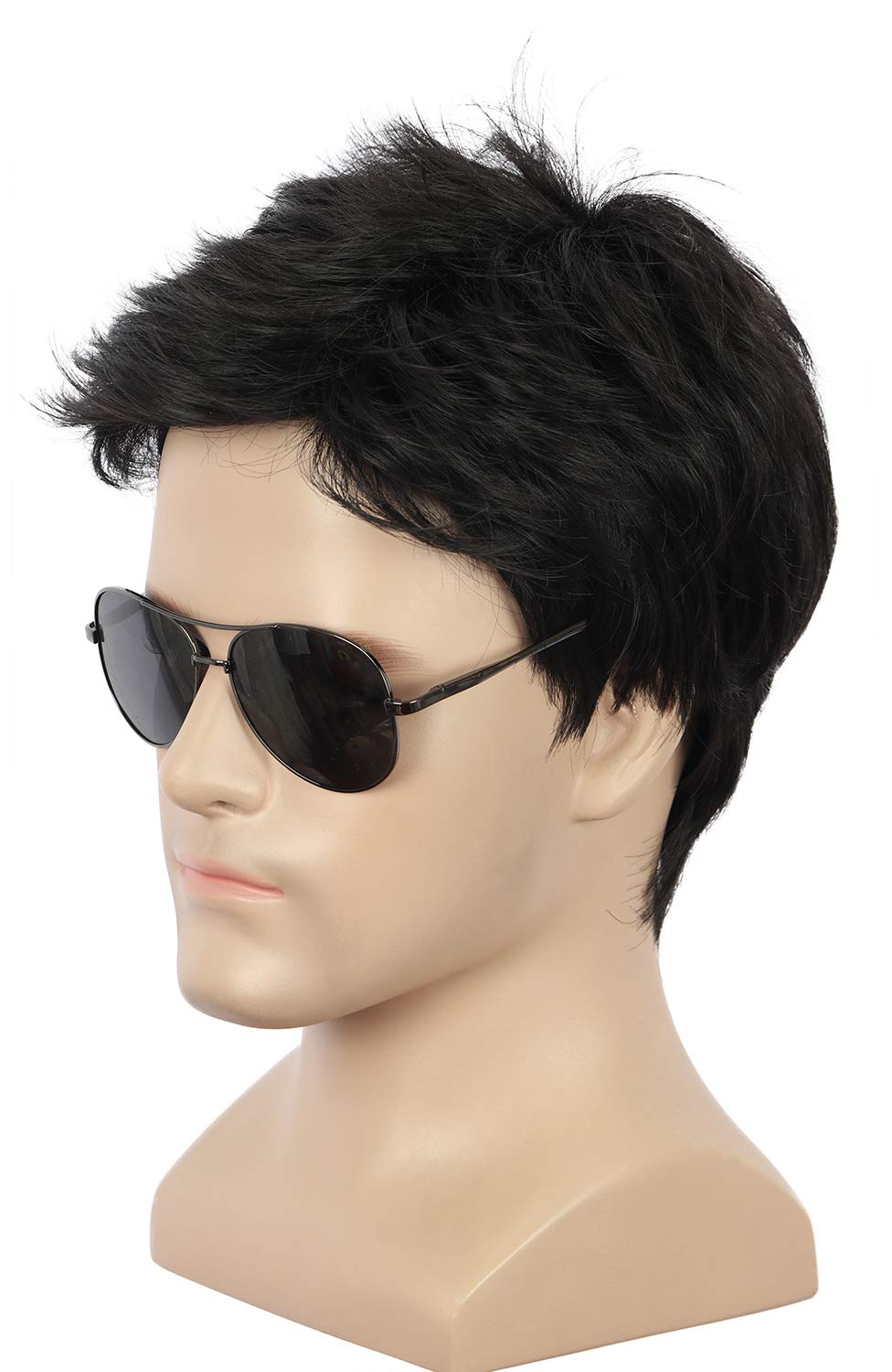 Yuehong Men Short Black Wig Film Cosplay Costume Hair Heat Resistant Synthetic Fibers Durable Breathable Wig - Image 3