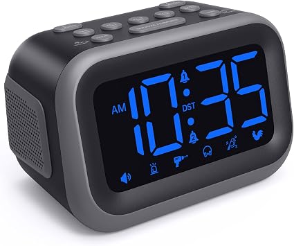 Super Loud Alarm Clock 115dB Wake-Up Power | Dual Alarms and 6 Alarm Sounds for Heavy Sleepers Adults and Shift Workers - Bedroom and Daily Wake-Up Use Blue Digits