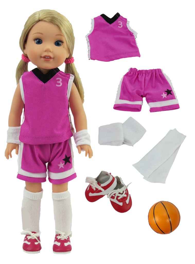 American Fashion World Purple Basketball Uniform for 14-Inch Dolls | Premium Quality & Trendy Design | Dolls Clothes | Outfit Fashions for Dolls for Popular Brands