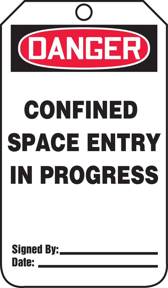 Accuform TCS330PTP RP-Plastic Confined Space Tag, Legend "Danger CONFINED Space Entry in Progress", 5.75" Length x 3.25" Width x 0.015" Thickness, Red/Black on White (Pack of 25)