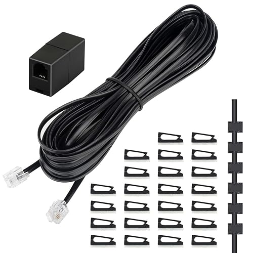 Miniatura 9 de Uvital Cable de extensión de teléfono de 25 pies, cable de teléfono RJ11, cable de línea negra para teléfonos - Cable de teléfono fijo con acoplador