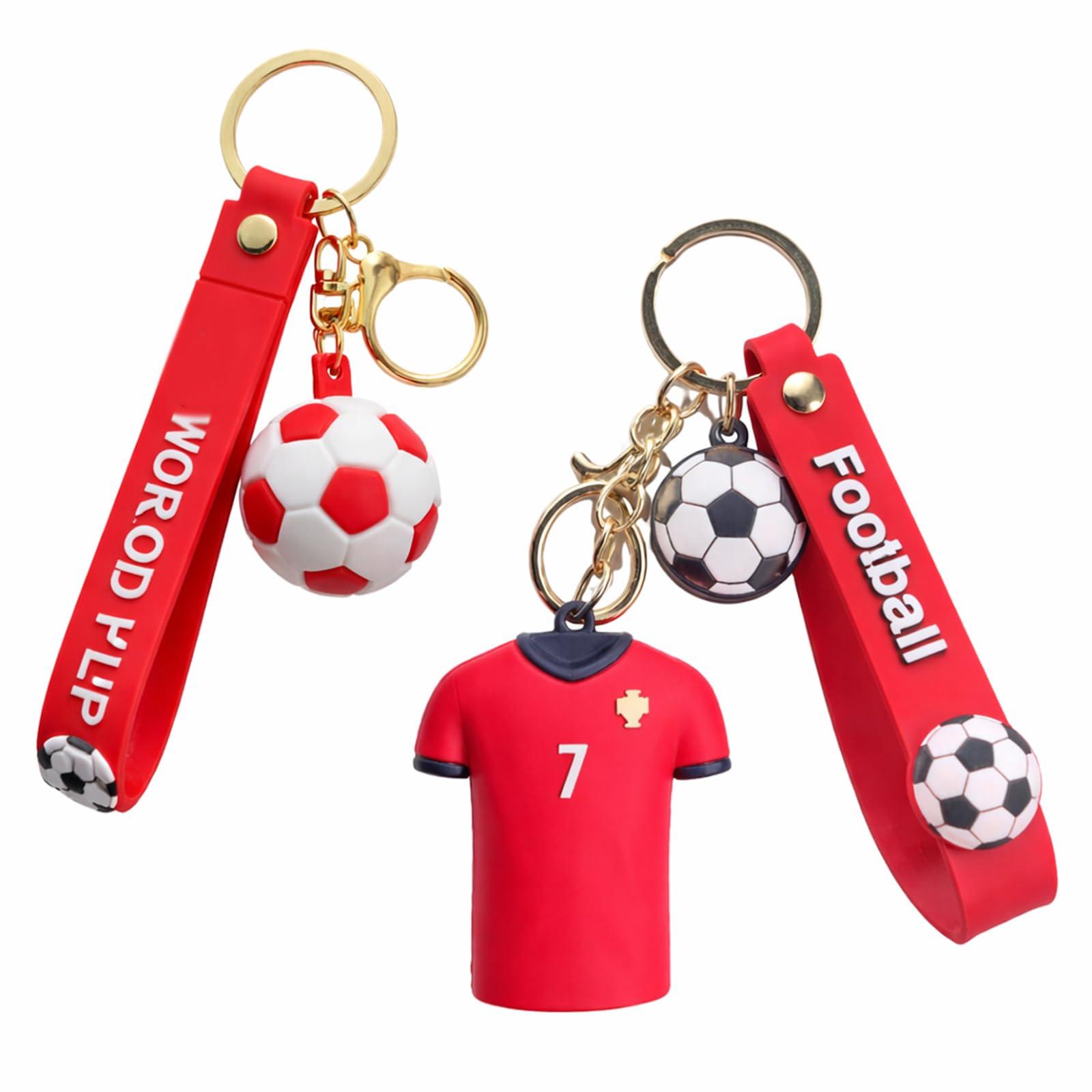 Yunlijia Unisex Kids Red 2 Pcs World Cup Football 2026 Cr7 Gifts For Boys Key Chain 3D Pvc Football Gifts With Key Ring For Men Women Fans Friend Colleague Birthday Decoration Gift Souvenir For Backpack Car Keys Accessories