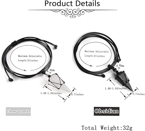 Miniatura 4 de PESOENTH Collar de amatista de cristal de cuarzo púrpura con péndulo de sanación de adivinación y sanación con cordón ajustable, piedra preciosa