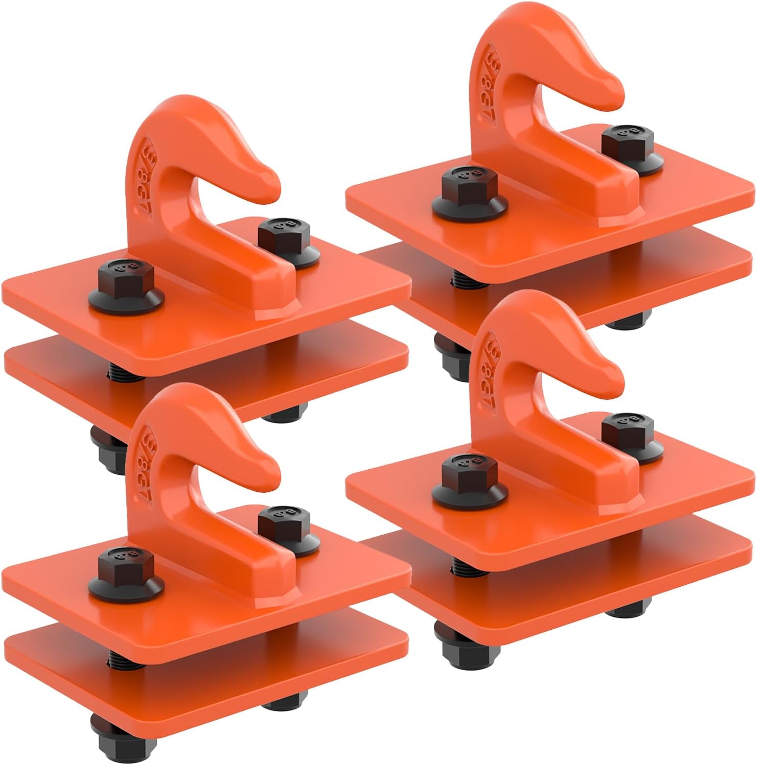4 Pack 3/8" Tractor Bucket Grab Hooks, Grade 70 Forged Steel Bolt On Grab Hook with Backer Plate, Heavy Duty Tow Hook for Tractor Bucket, Loader, Truck, UTV, RV, 15,000 lbs, Orange