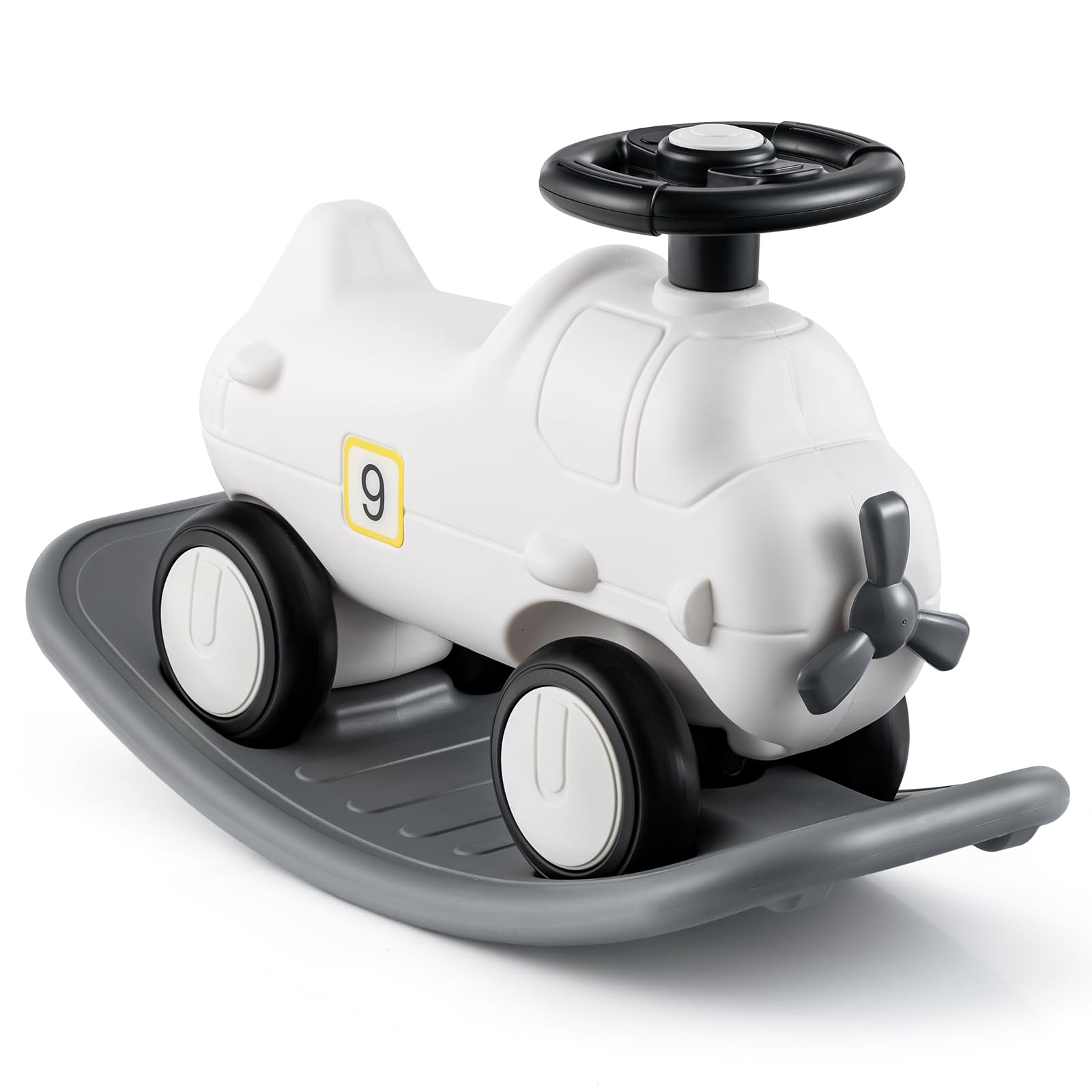 GOPLUS Cheval à Bascule Enfant 3 en 1 Convertible Porteur Planche Équilibre Avion Intérieur Extérieur 1 an+