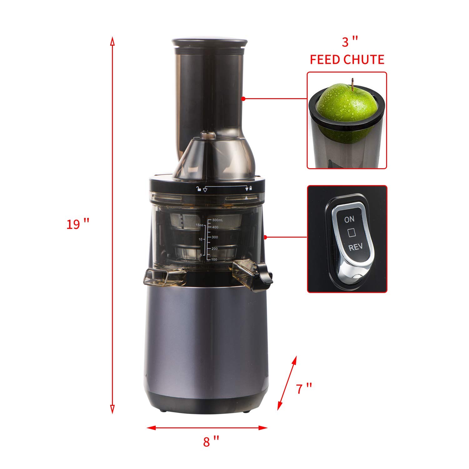 Amazon.com: Kolwom Extractor de masticación, exprimidor lento, exprimidor  de prensa en frío, exprimidor de prensa en frío con boca grande de 3.0 in,  fácil de limpiar y utilizar para todas las frutas