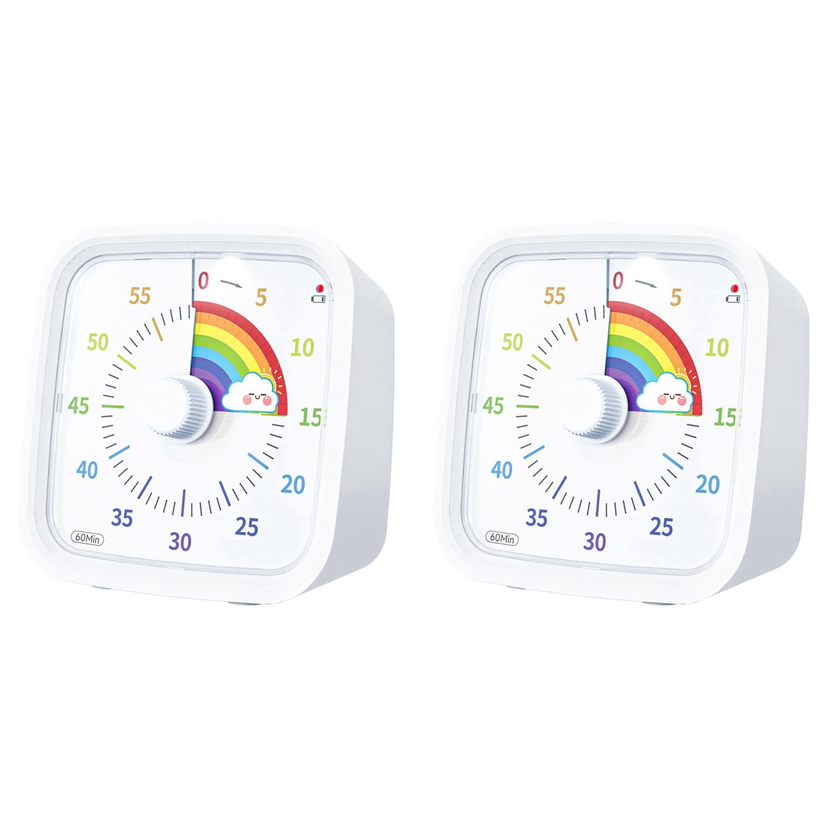 Hndhbfgrt 2X 60 Minute Visual Timer with Protective Case, Rainbow Disk Timer, Silent Countdown Time Management Tool White