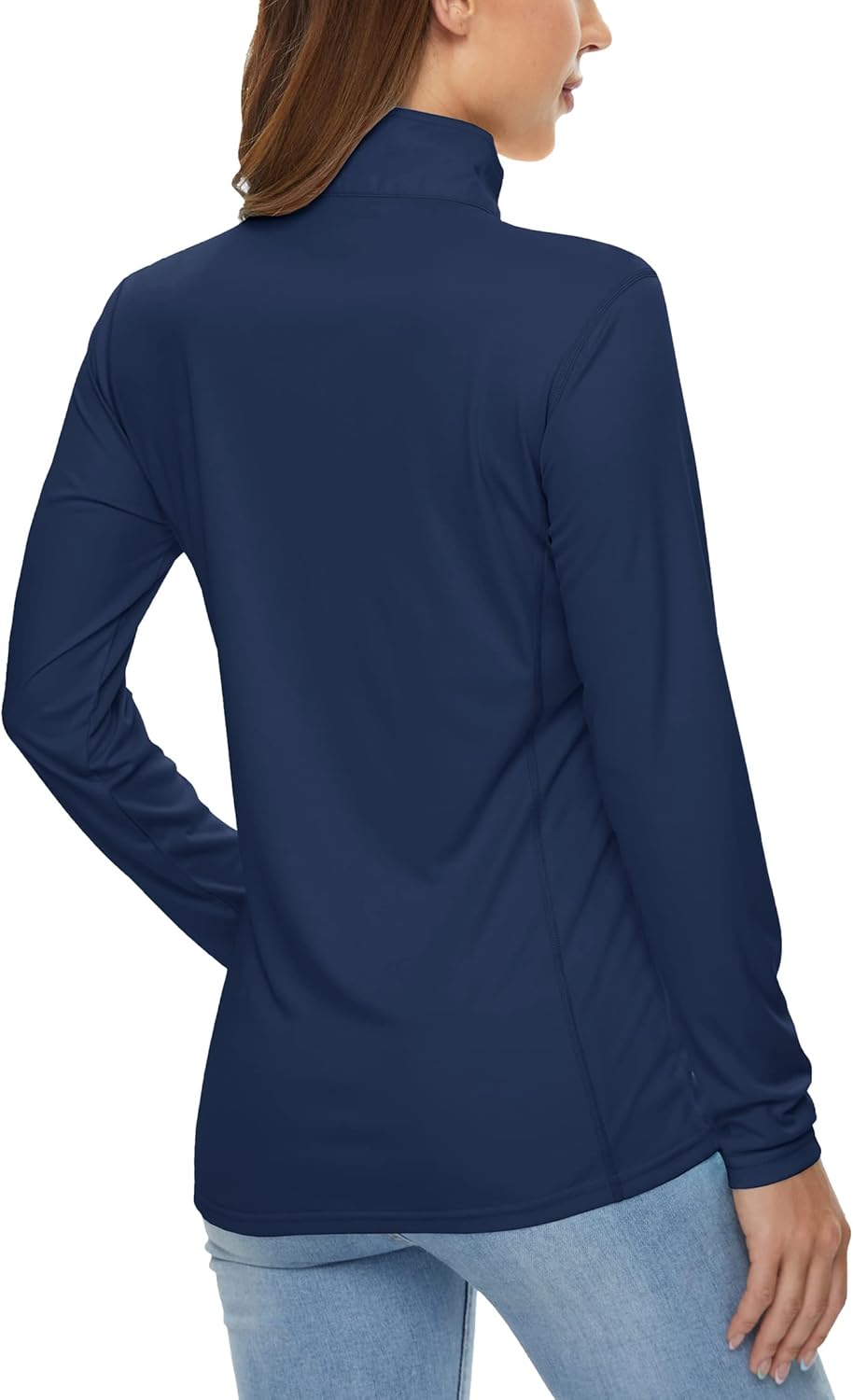 MAGCOMSEN Women's Shirts Long Sleeve 1/4 Zip UPF50+ UV Sun Protection Quick Dry Workout Hiking Athletic Shirts Rash Guard Navy X-Large