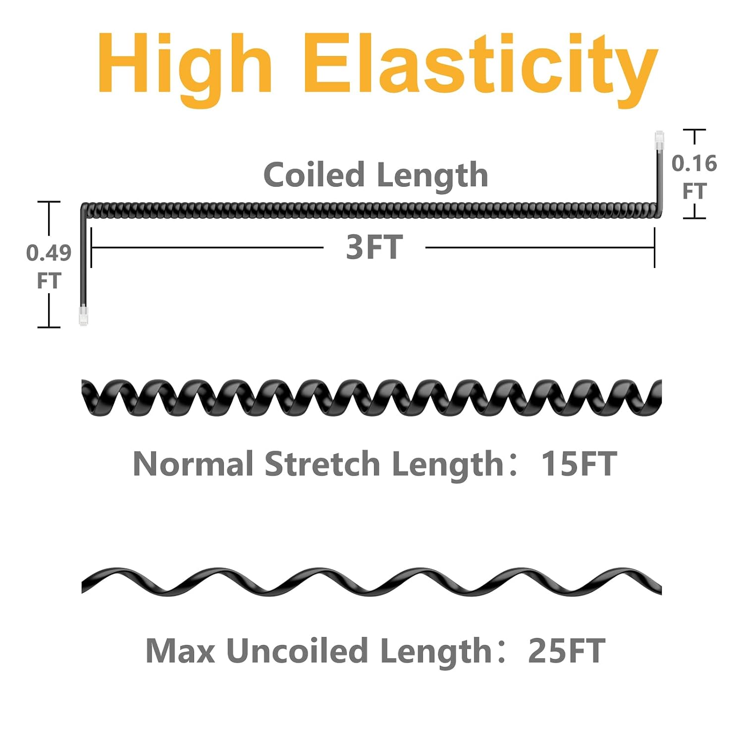 Uvital 1 Pack 25FT Black Extra Long Phone Handset Cord(Coiled Length 3FT), Telephone Cords for Landline, RJ9 Telephone Cords for Landline Phones, Phone Cable for Yealink SIP Phones
