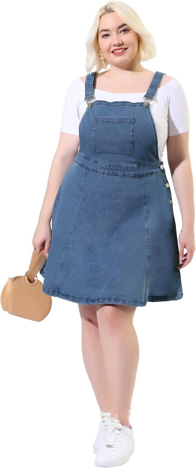 Agnes Orinda Denim Overall Dress for Women Plus Size Adjustable Strap Sleeveless Pinafore Jean Romper Dresses with Pockets - Image 3