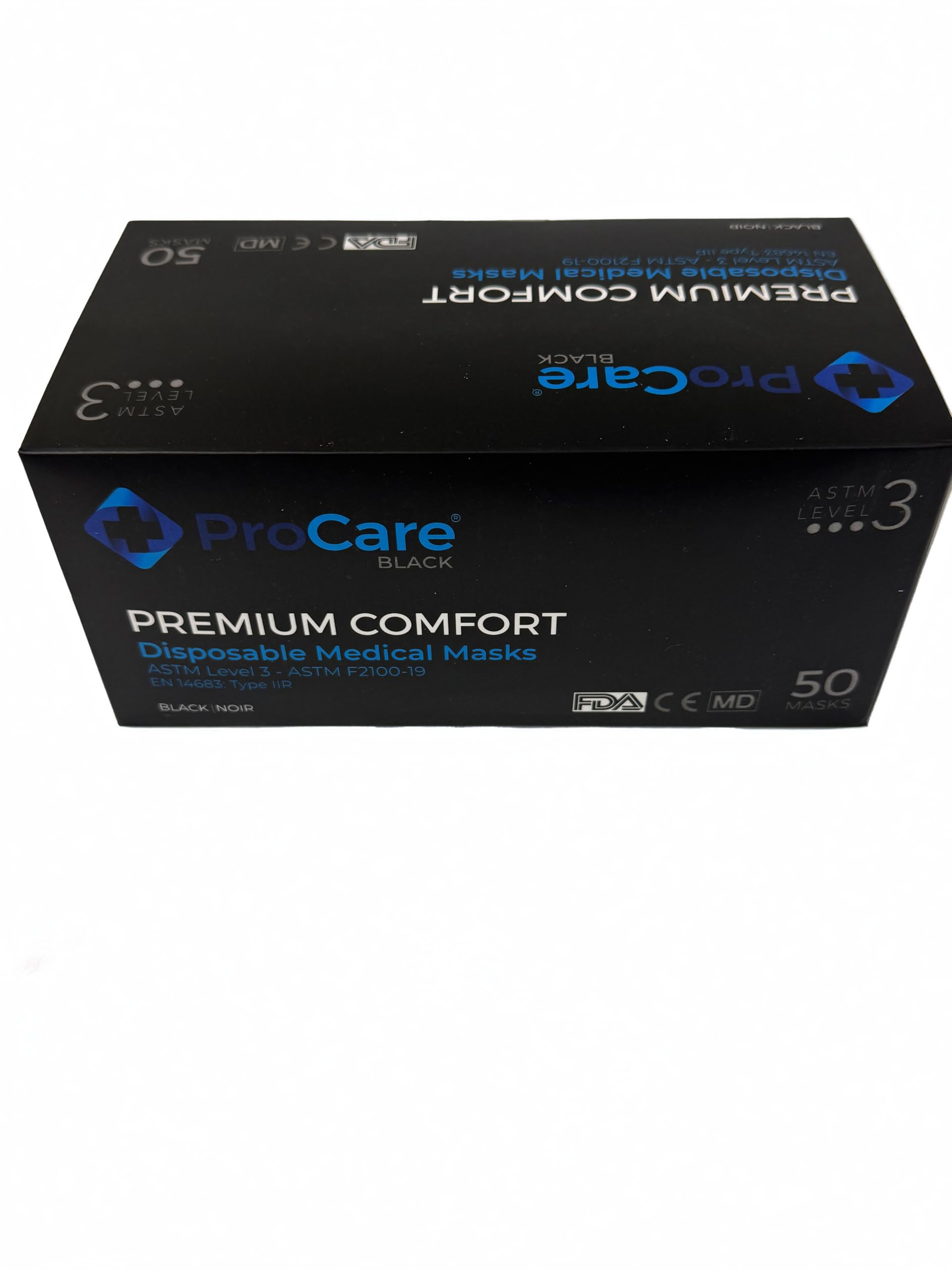 PROCARE BLACK Premium Comfort Medical Earloop Masks - 50/PK ASTM Level 3