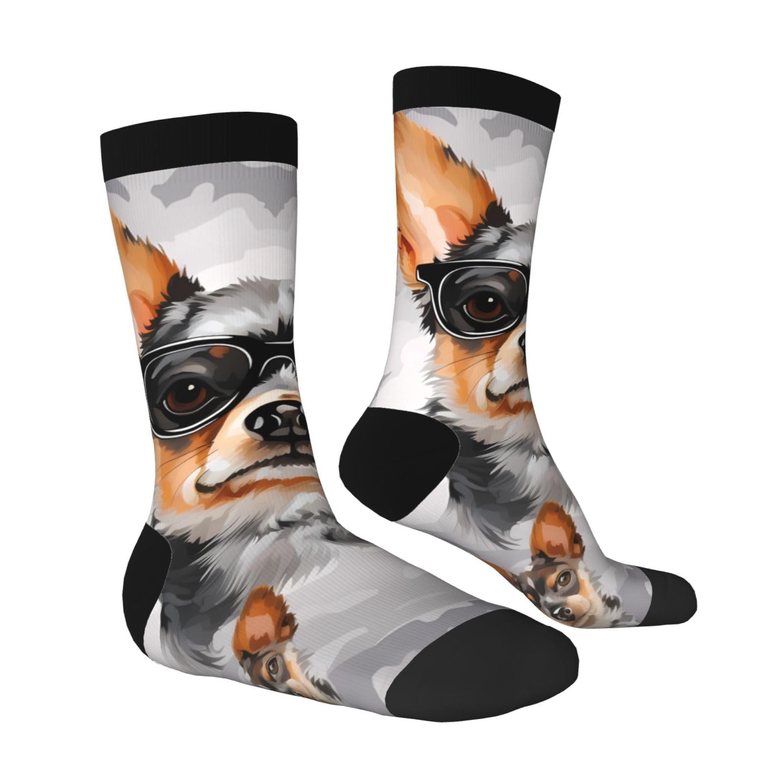 LZQPOEAS Chihuahua Dog Glasses Athletic Socks Unisex Cushioned Crew Socks Hiking Running Calf Sock Soft Above Ankle Sock