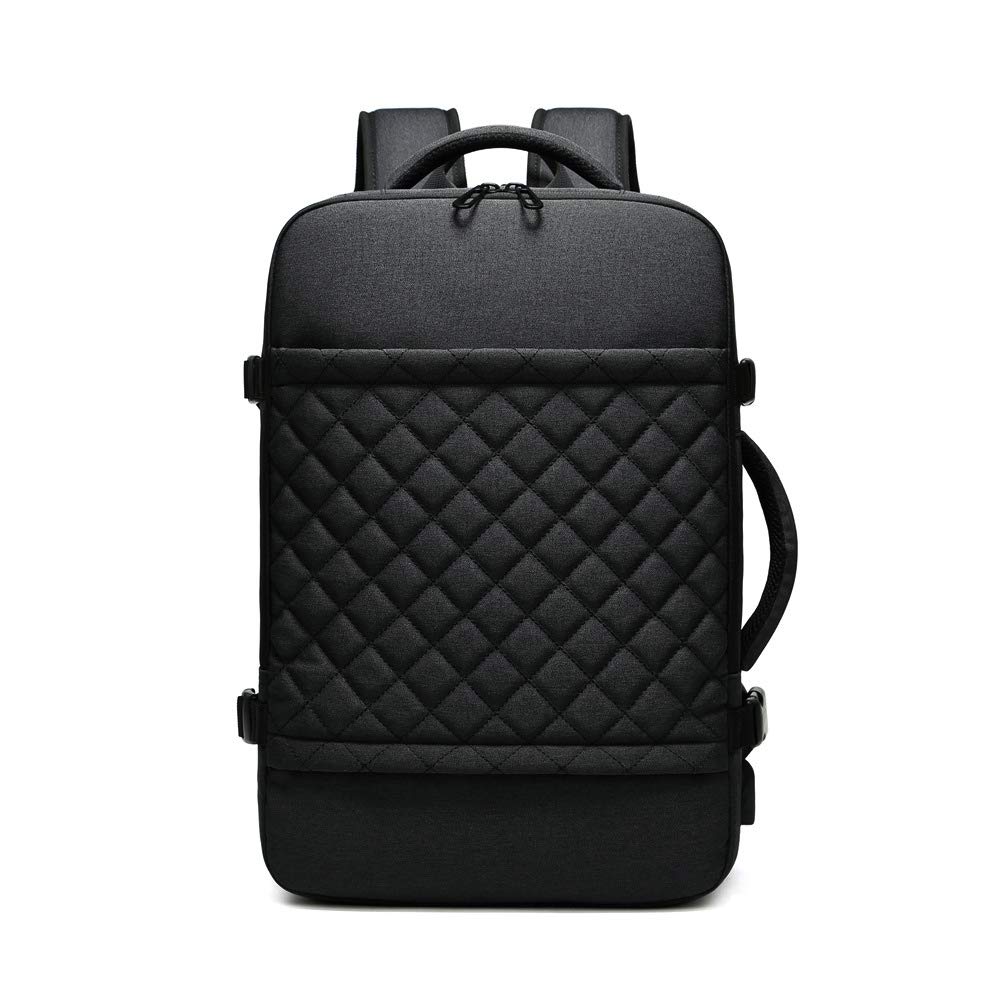 Mens Laptop Backpack,15.6 inch Business Travel Black Plaid Bag with USB Port