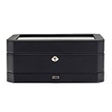 WOLF Windsor 10-Piece Watch Box with Drawer, Black - Features 10 Watch Compartments, Eight Ring Rolls & 17 Jewelry Compartments - Vegan Leather Exterior
