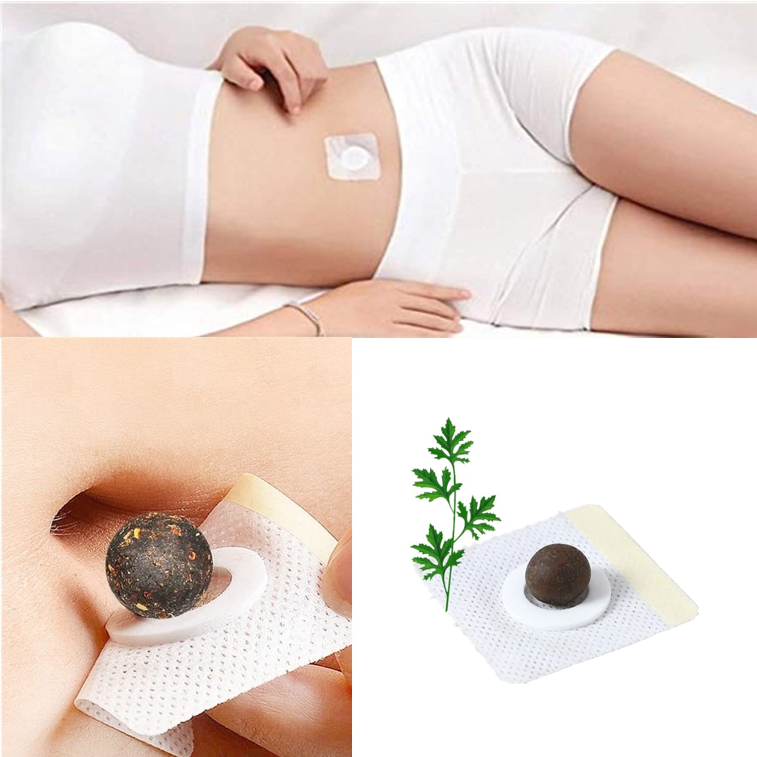 Wormwood Belly Patch,30Pcs Natural Herb Mugwort Essence Pills and 30Pcs Moxibustion Patch