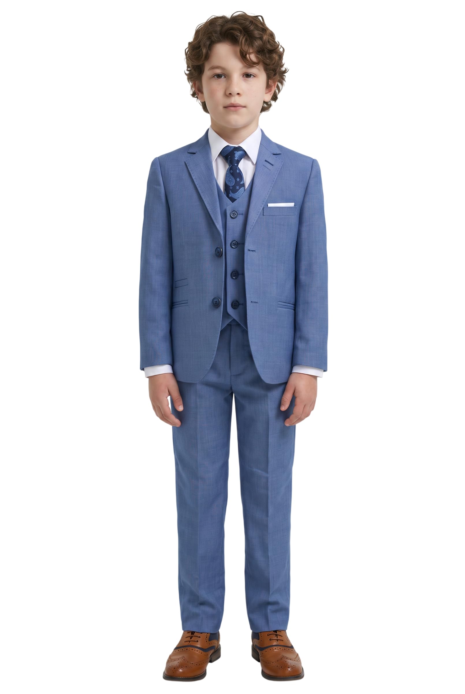 SIRRI Slim-Fit-Anzug für Jungen, 5-teiliges Kommunion-Hochzeitskleidungsset, Elegantes formelles Outfit, Alter 7 Jahre