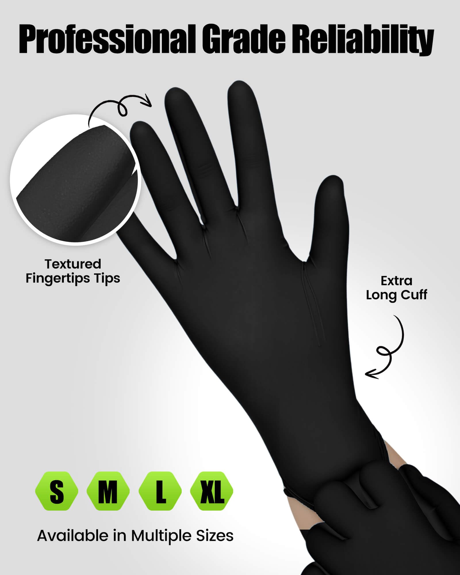 TREEGO Guantes de nitrilo negro de 6 mil, grandes, desechables, resistentes, sin látex ni polvo, resistentes a los químicos, agarre texturizado para manejo industrial, mecánico, de alimentos, 100