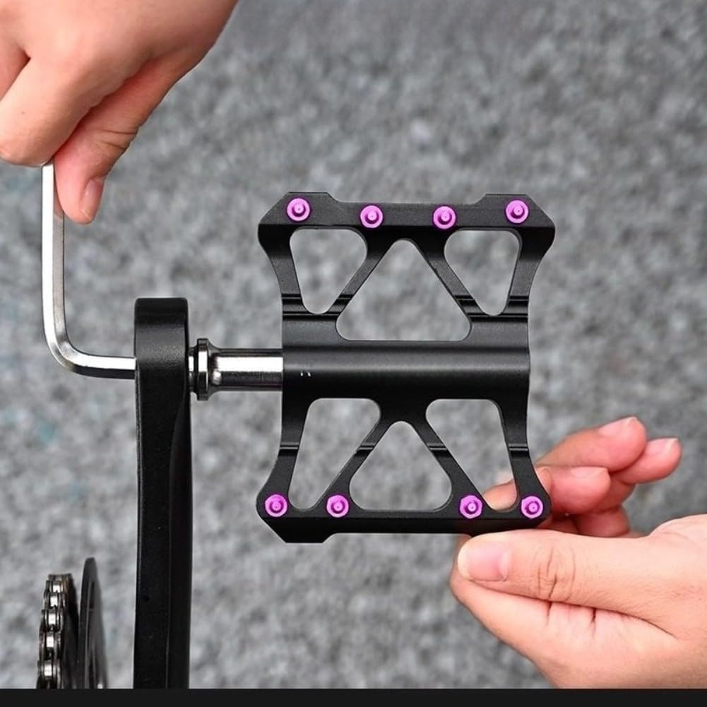 Honseadek Pedales de plataforma antideslizantes para ciclismo, pedales con tres rodamientos sellados, juego de pedales de aluminio mecanizado CNC, pedales de bicicleta huecos ligeros plateados