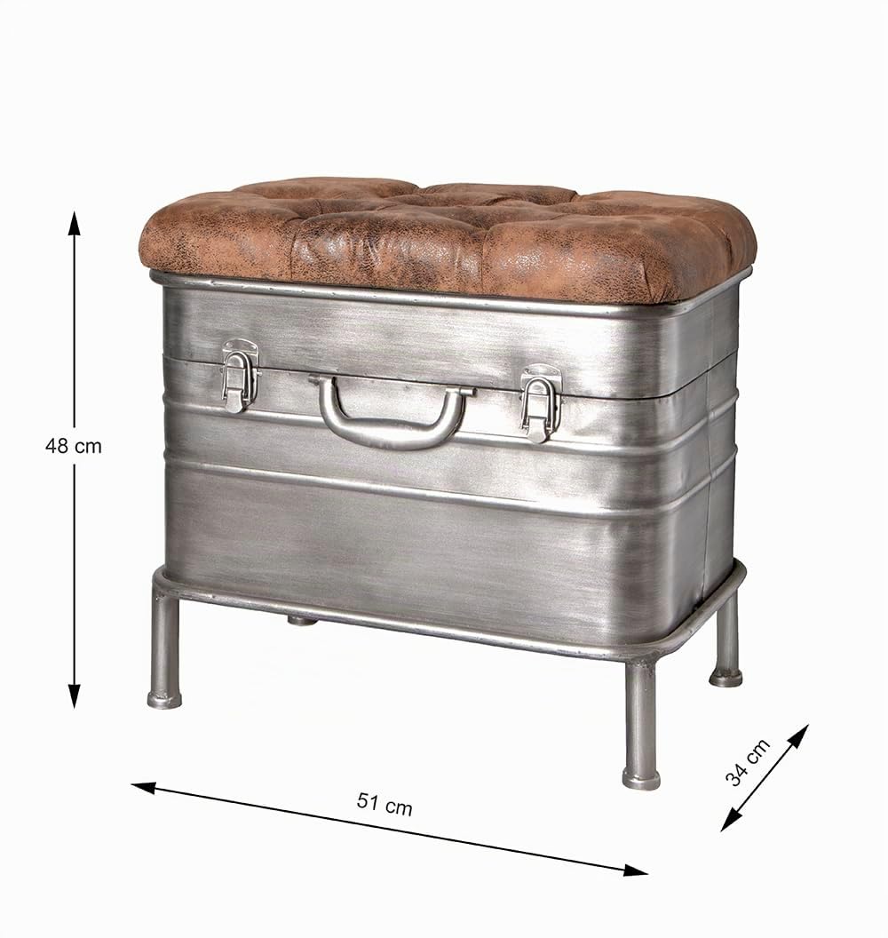 HAKU Panca vintage, Metallo, tessuto - Dim. L 51 cm x A 48 cm x P 34 cm, Stile Industriale