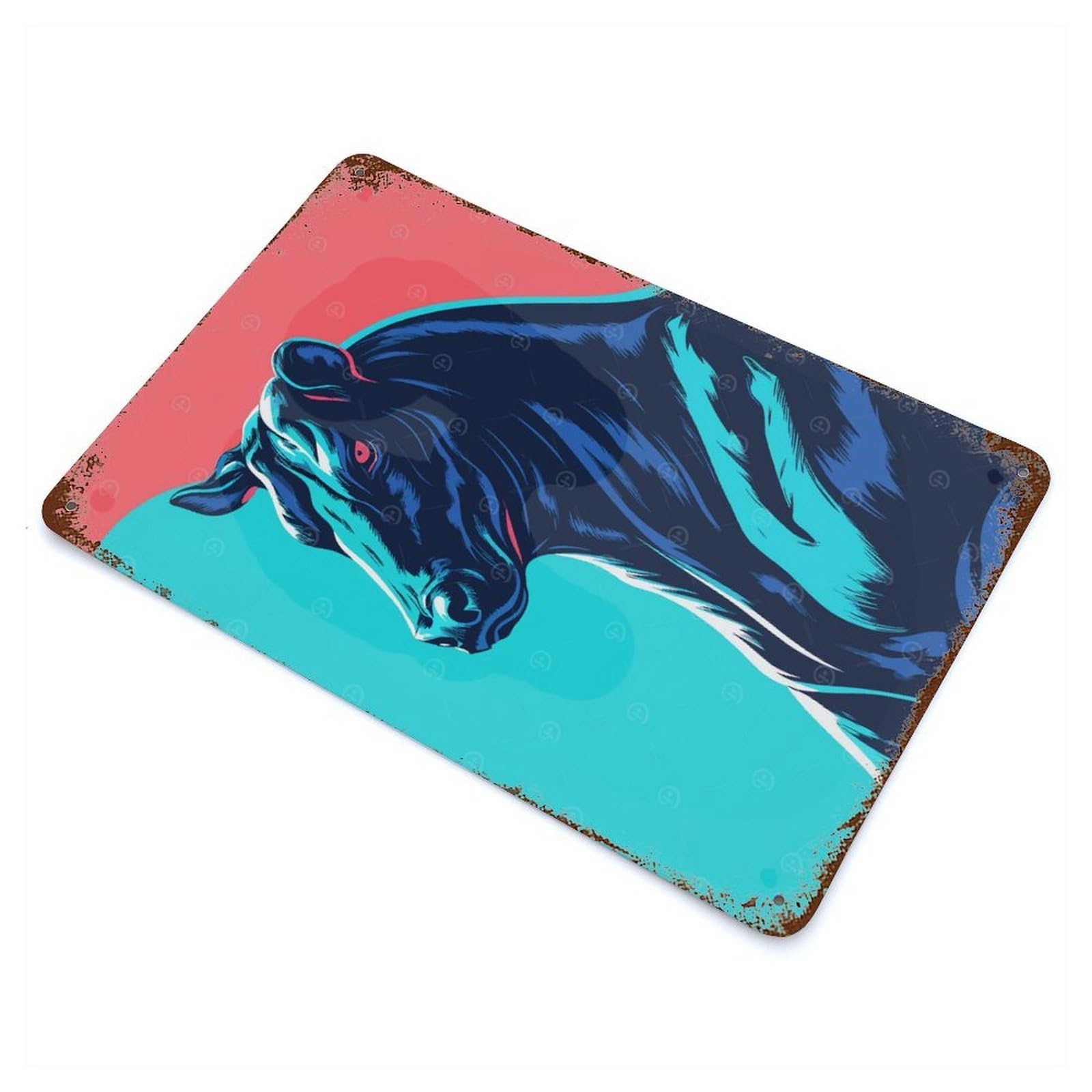 Stylized Bull Illustration with Bold Colors Distressed Metal Wall Sign 11.8"x7.9", Rustic Home Decor for Farmhouse, Kitchen And Entryway Decor